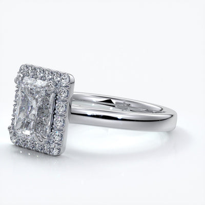 Ivy Engagement Ring radiant diamond band halo platinum