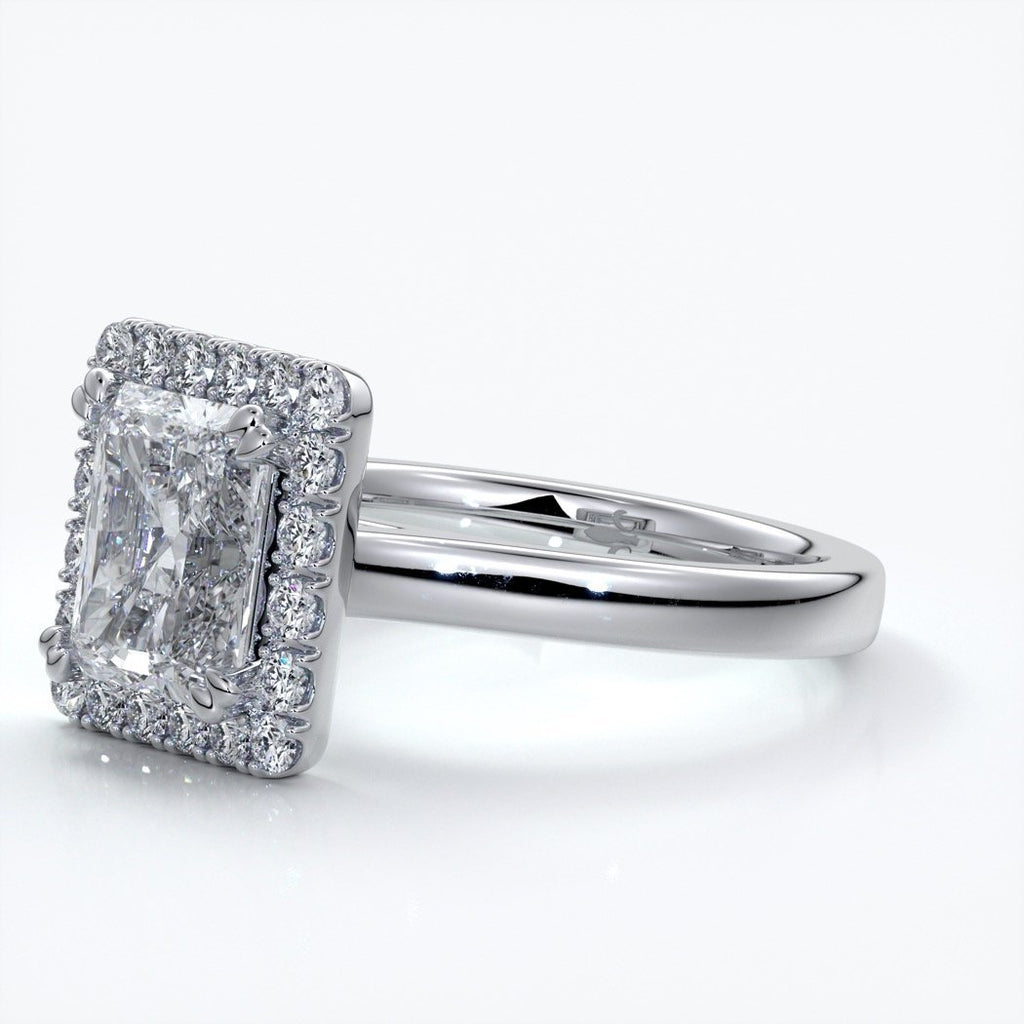 Ivy Engagement Ring radiant diamond band halo platinum