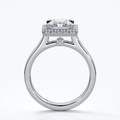 Ivy Engagement Ring radiant diamond band halo platinum