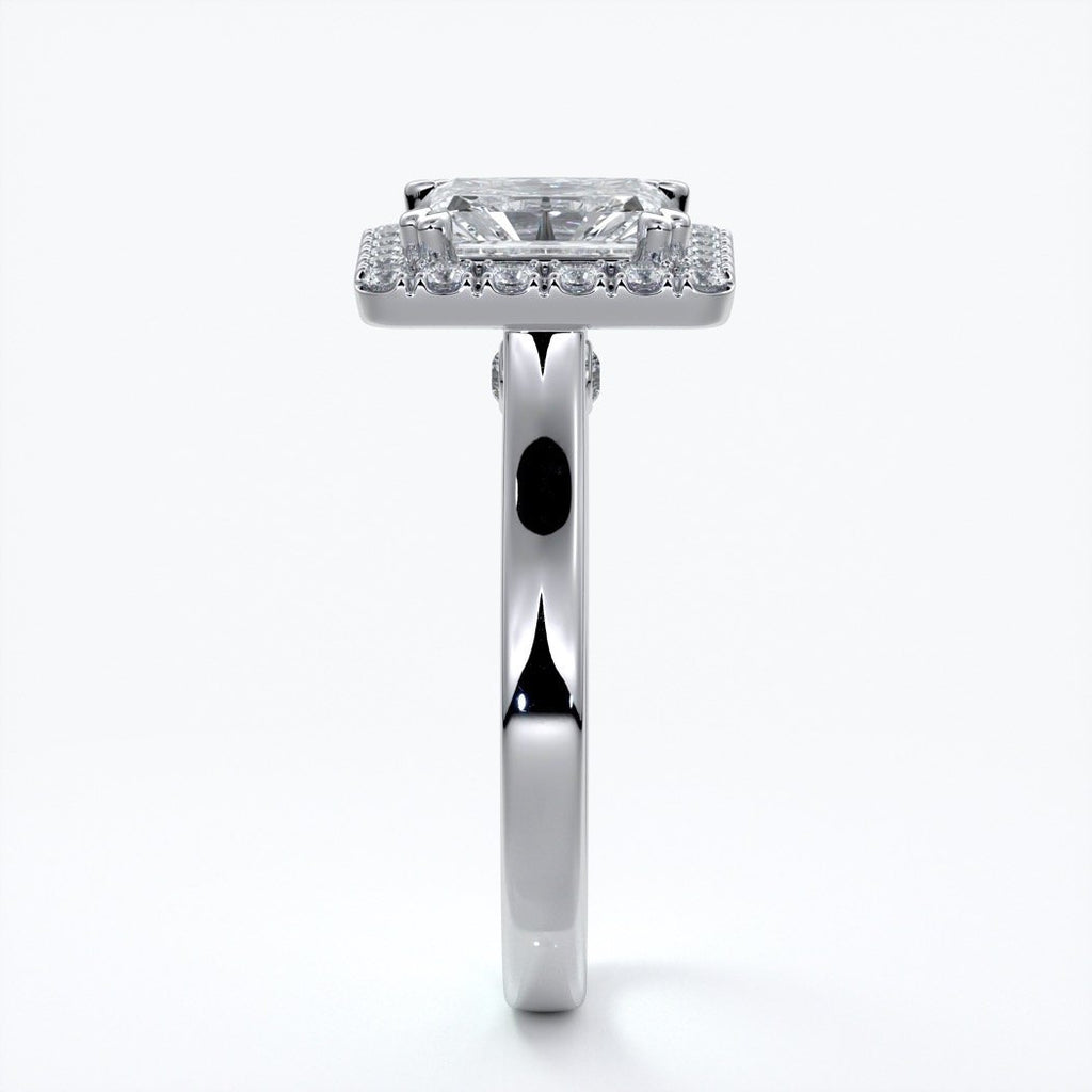 Ivy Engagement Ring radiant diamond band halo platinum