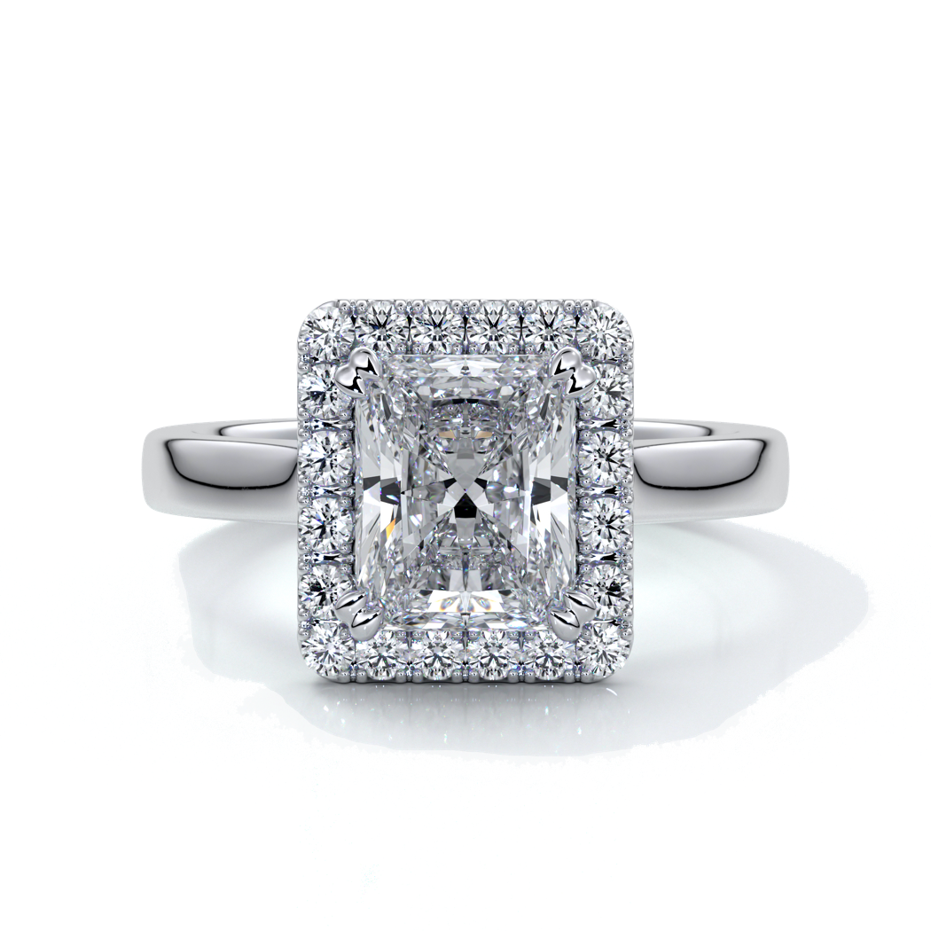 Ivy Engagement Ring radiant diamond band halo platinum