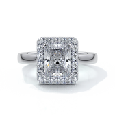Ivy Engagement Ring radiant diamond band halo platinum
