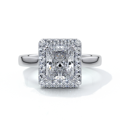 Ivy Engagement Ring radiant diamond band halo platinum