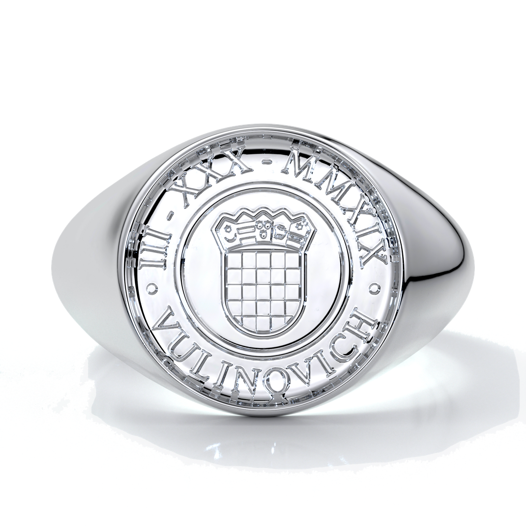 Liam Mens band round crest 18ct white gold