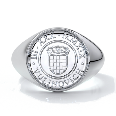 Liam Mens band round crest 18ct white gold
