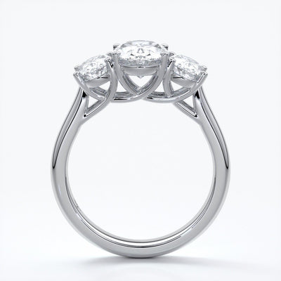 Lucida Engagement ring oval trilogy 4 claw cathedral 18ct white gold