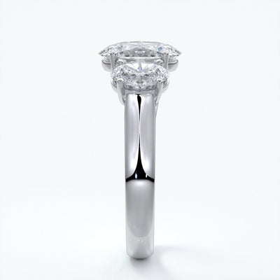 Lucida Engagement ring oval trilogy 4 claw cathedral 18ct white gold