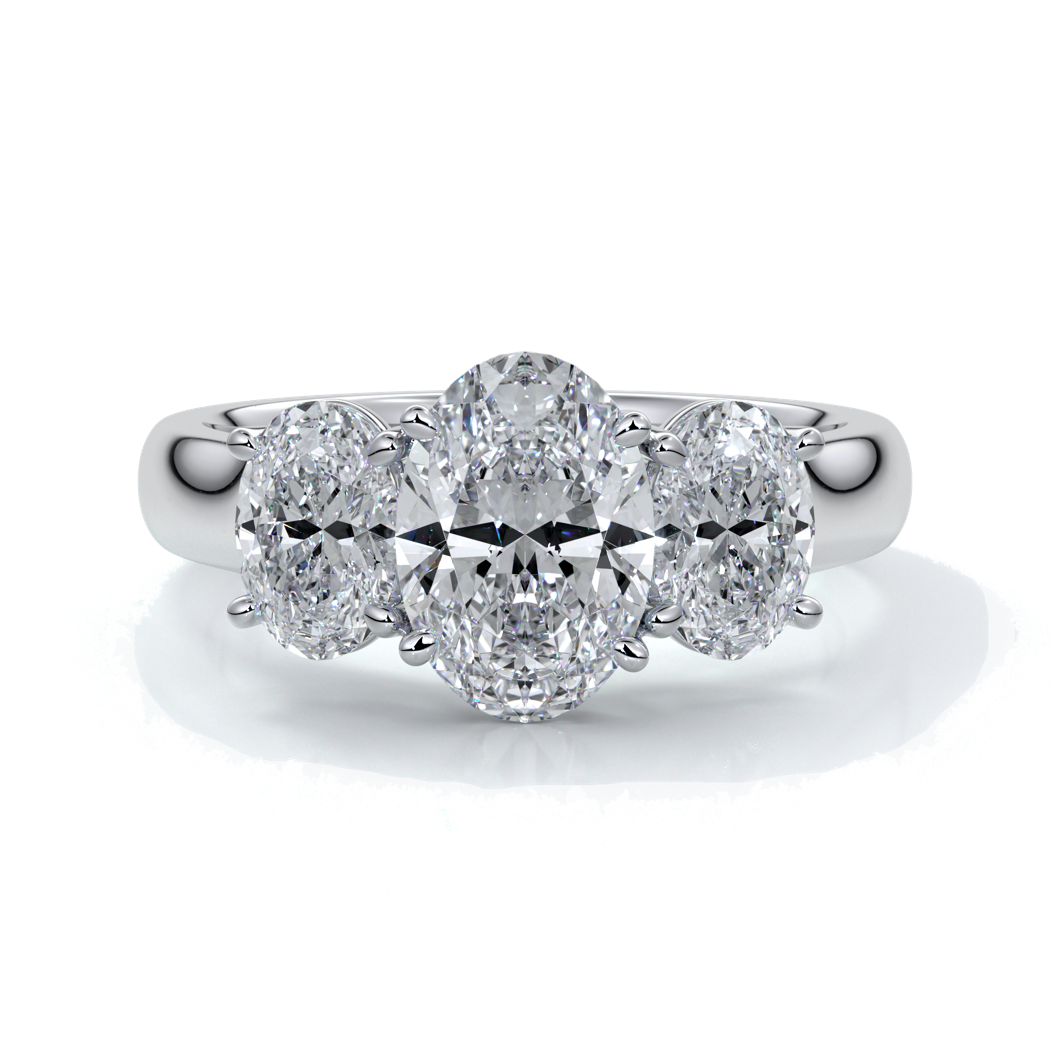 Lucida Engagement ring oval trilogy 4 claw cathedral 18ct white gold