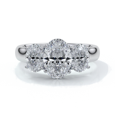 Lucida Engagement ring oval trilogy 4 claw cathedral 18ct white gold