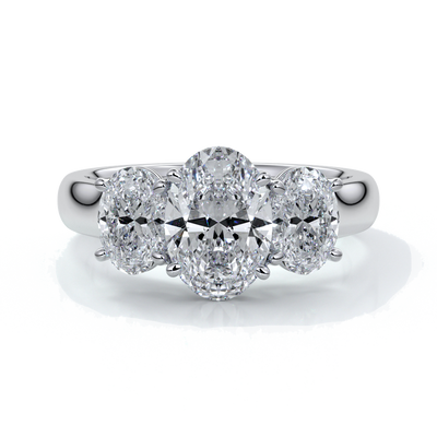 Lucida Engagement ring oval trilogy 4 claw cathedral 18ct white gold