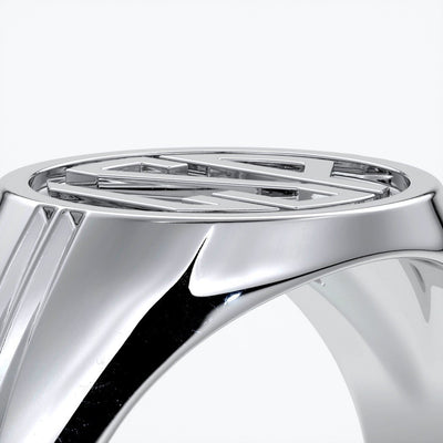 Mason Wedding ring round retro letter signet 18ct white gold