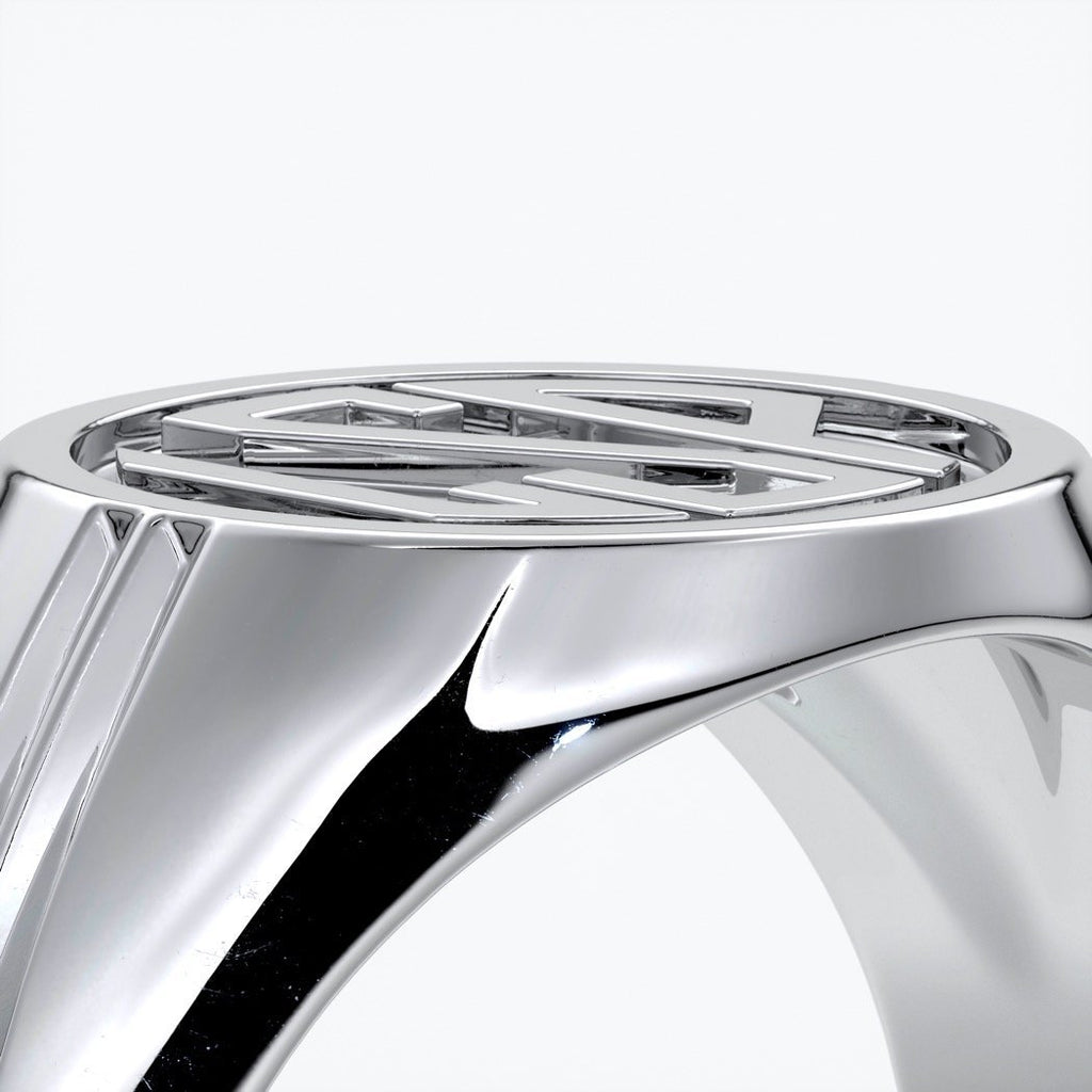 Mason Wedding ring round retro letter signet 18ct white gold
