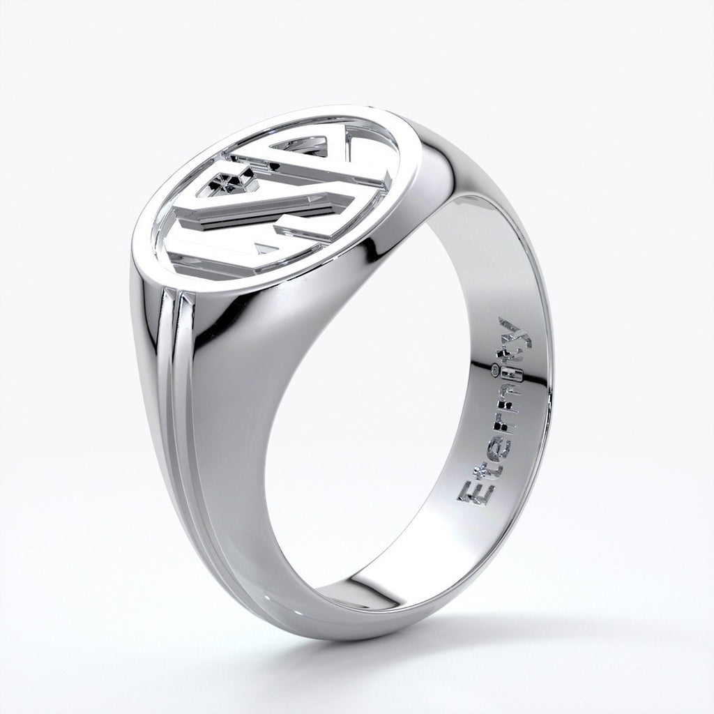 Mason Wedding ring round retro letter signet 18ct white gold