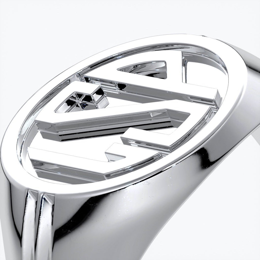Mason Wedding ring round retro letter signet 18ct white gold