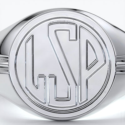 Mason Wedding ring round retro letter signet 18ct white gold