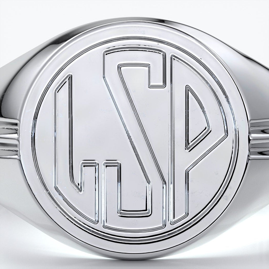 Mason Wedding ring round retro letter signet 18ct white gold
