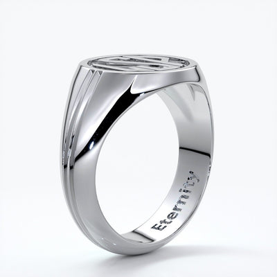 Mason Wedding ring round retro letter signet 18ct white gold