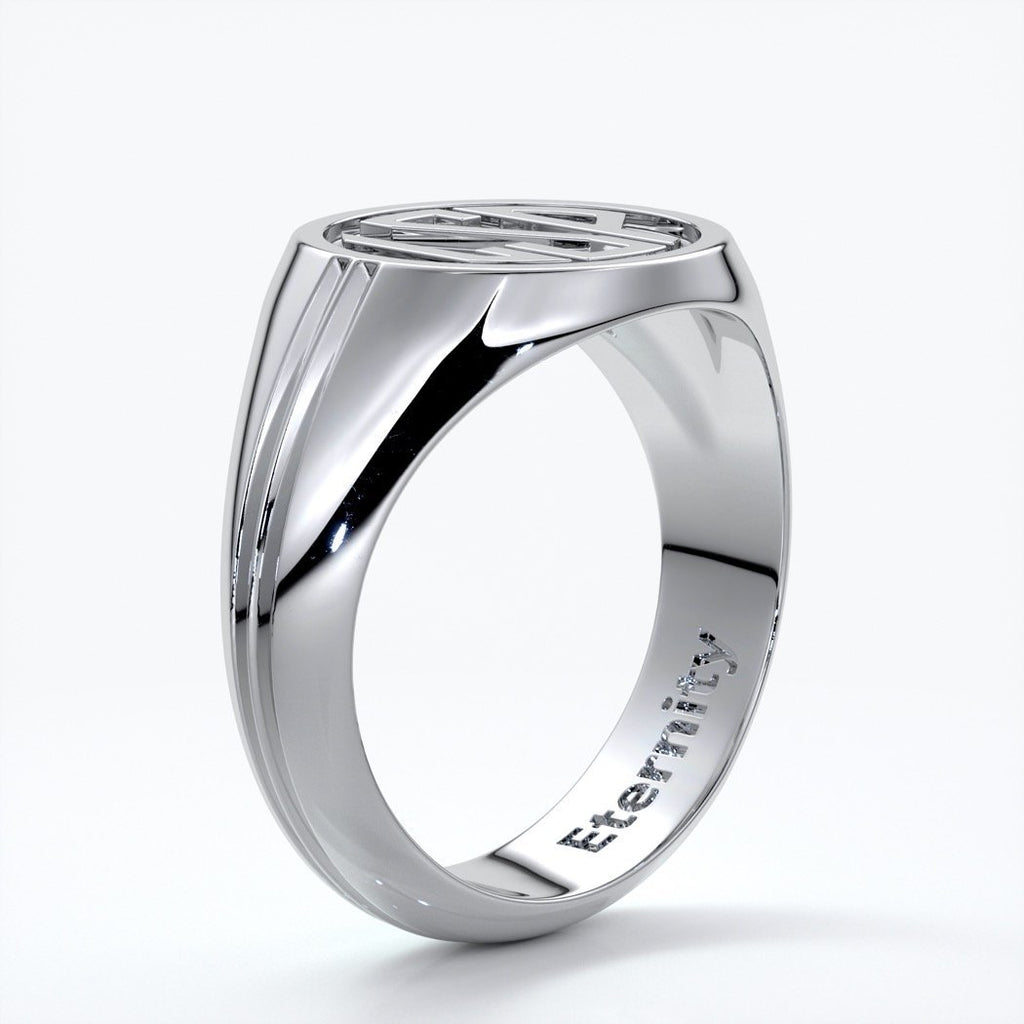 Mason Wedding ring round retro letter signet 18ct white gold