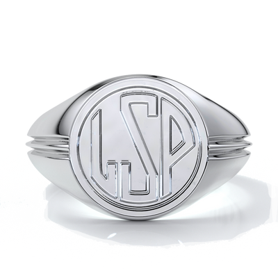 Mason Wedding ring round retro letter signet 18ct white gold
