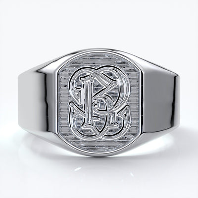 Otto Wedding rings crest ring monogram 18ct white gold
