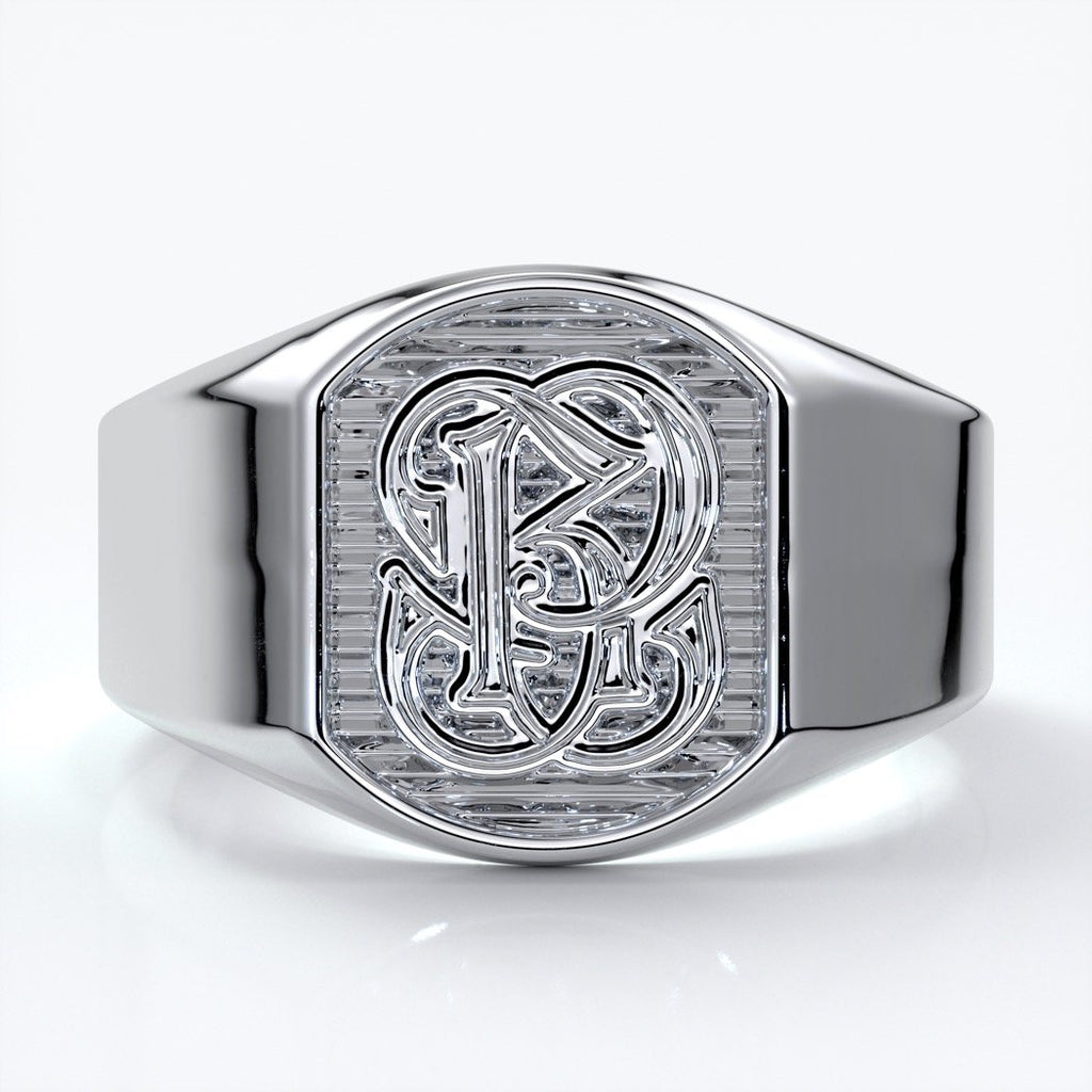 Otto Wedding rings crest ring monogram 18ct white gold