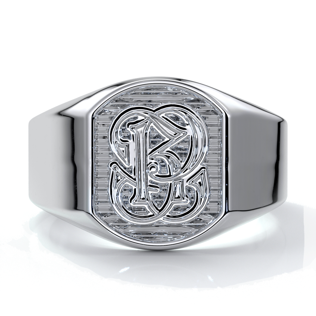 Otto Wedding rings crest ring monogram 18ct white gold