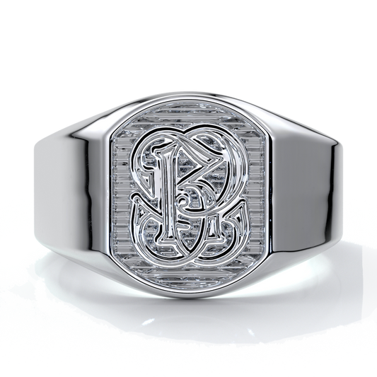 Otto Wedding rings crest ring monogram 18ct white gold