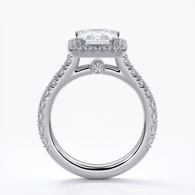 Pearl Engagement ring emerald diamond halo cathedral diamo band 18ct white gold