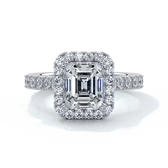 Pearl Engagement ring emerald diamond halo cathedral diamo band 18ct white gold