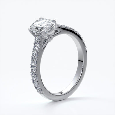 Penelope Engagement ring oval diamond 4 claw cathedral diamond band 18ct white gold