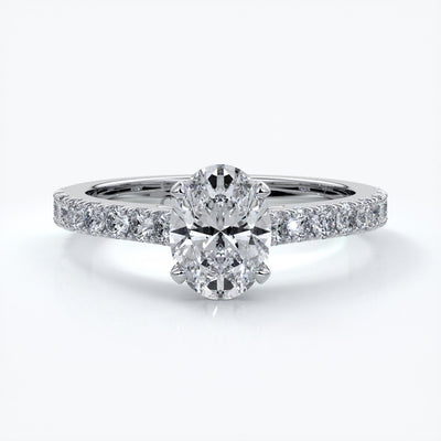 Penelope Engagement ring oval diamond 4 claw cathedral diamond band 18ct white gold