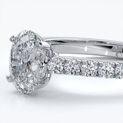 Penelope Engagement ring oval diamond 4 claw cathedral diamond band 18ct white gold