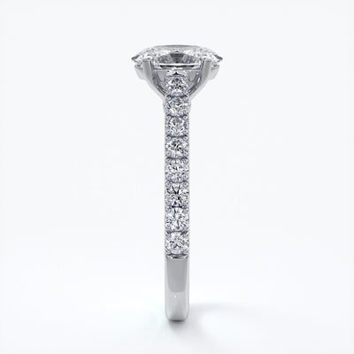 Penelope Engagement ring oval diamond 4 claw cathedral diamond band 18ct white gold