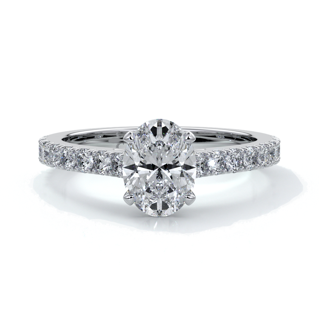 Penelope Engagement ring oval diamond 4 claw cathedral diamond band 18ct white gold