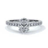 Penelope Engagement ring oval diamond 4 claw cathedral diamond band 18ct white gold