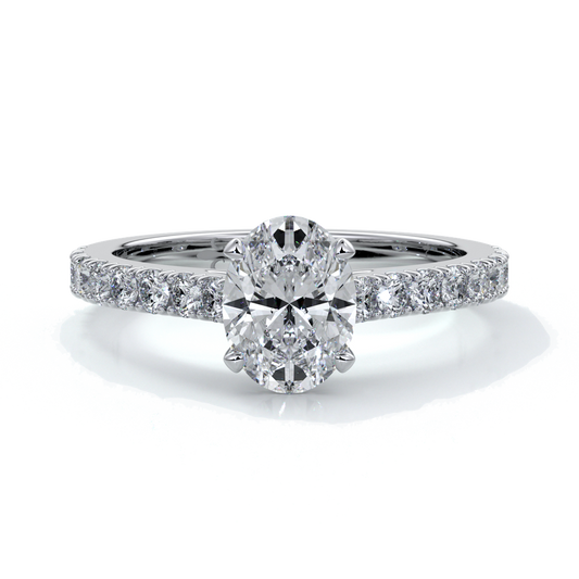 Penelope Engagement ring oval diamond 4 claw cathedral diamond band 18ct white gold