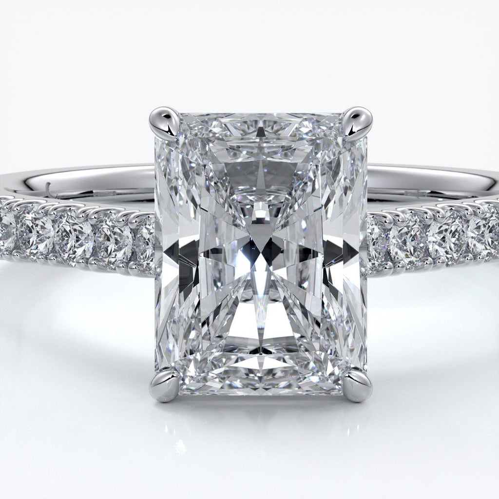 Susan Engagement ring radiant cut cathedral diamond band platinum