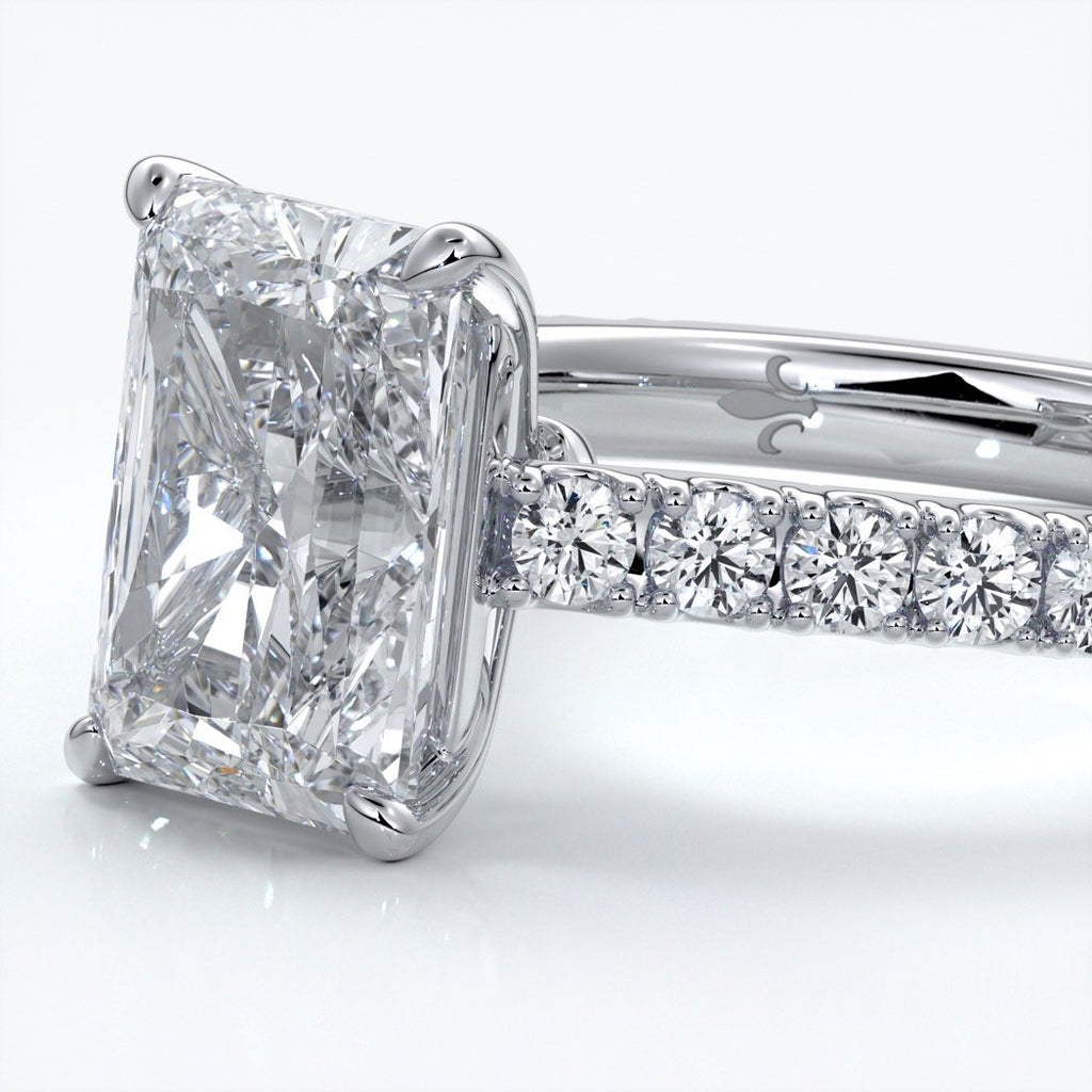 Susan Engagement ring radiant cut cathedral diamond band platinum
