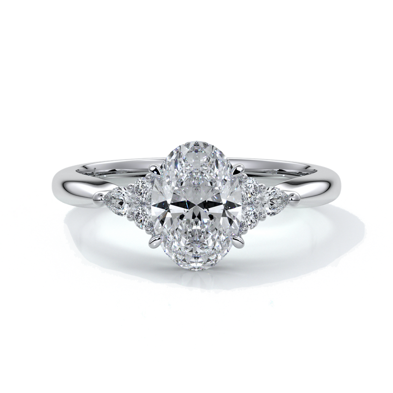 Vivian Engagement ring trilogy oval cathedral platinum